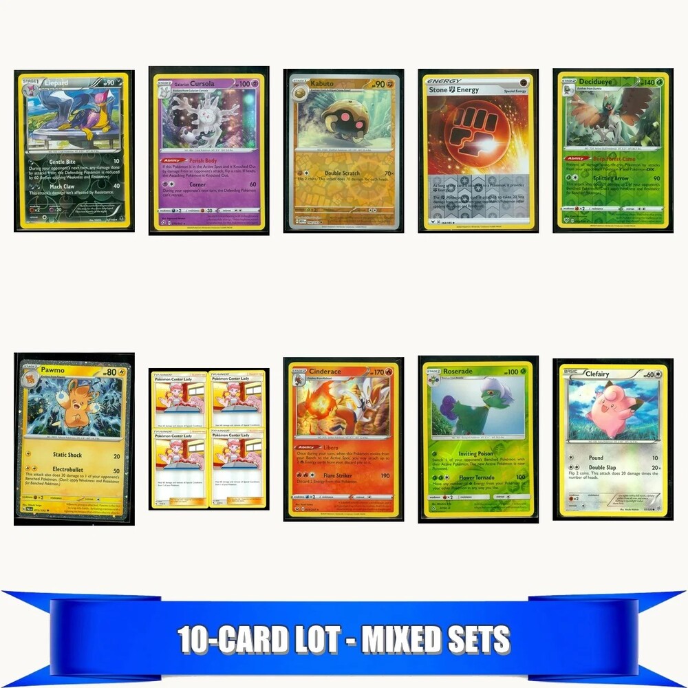 10 Pokemon Cards Near Mint: Liepard, Galarian Cursola, Kabuto, Stone Energy +6